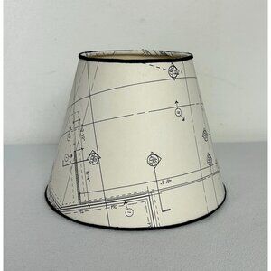 Vintage Small Blueprint / Schematic Clip On Lamp Shade in White Black